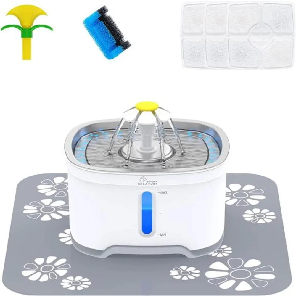 Cat Fountain Stainless Steel, 84oz/2.5L Automatic Pet Fountain with Water Level